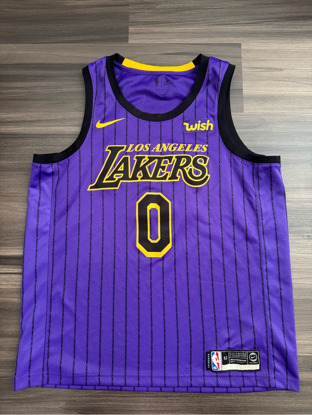 Nike Los Angeles LA Lakers Kyle Kuzma #0 NBA Swingman Pinstripe Jersey Men 52 XL